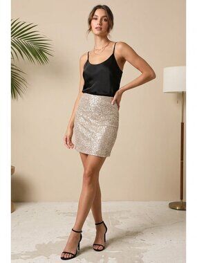 DKNY Champagne Sequin Pencil Skirt Sz 10. 0792